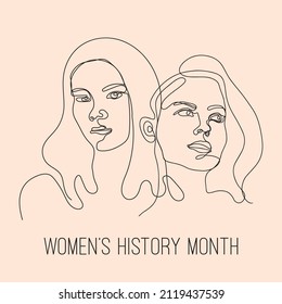 Continuous Line Drawing Of Womens Faces. Face Line Art. Women's History Month
