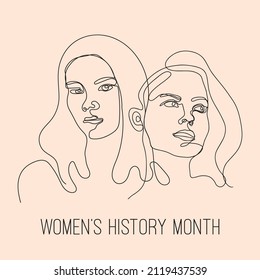 Continuous line drawing of womens faces. Face line art. Women's history month