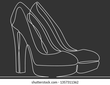 Continuous line drawing of women's high heel shoes. 