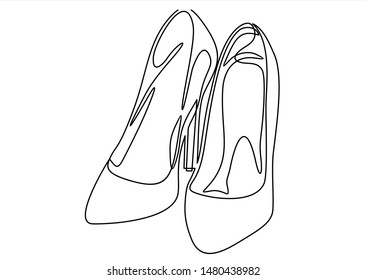 Continuous line drawing of women's high heel shoes. 