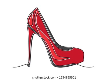 Continuous line drawing of women's high heel shoes.