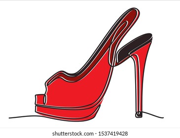 Continuous line drawing of women's high heel shoes.