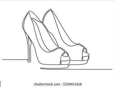 Continuous line drawing of women's high heel shoes.