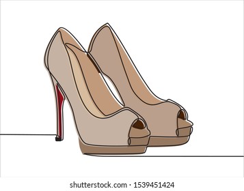 Continuous line drawing of women's high heel shoes.