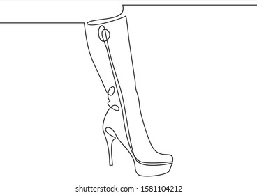 Continuous line drawing of women's high heel shoes. Template for your design works. Vector illustration.