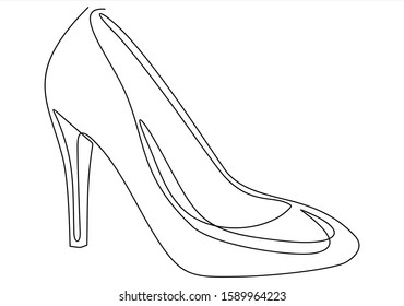 Continuous line drawing of women's high heel shoes. Template for your design works. Vector illustration.