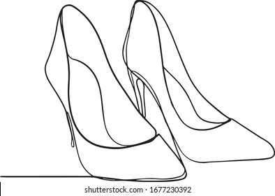 Continuous line drawing of women's high heel shoes. Template for your design works. Vector illustration. Continuous line drawing of women's high heel shoes. Template for your design works. Vector.