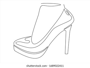 Continuous line drawing of women's high heel shoes.