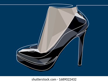 Continuous line drawing of women's high heel shoes.