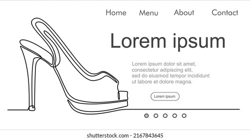 Continuous line drawing of women's high heel shoes. Can used for logo, emblem, slide show and banner. Illustration with quote template. 