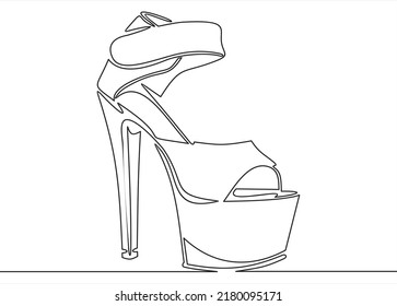 Continuous line drawing of women's high heel shoes.