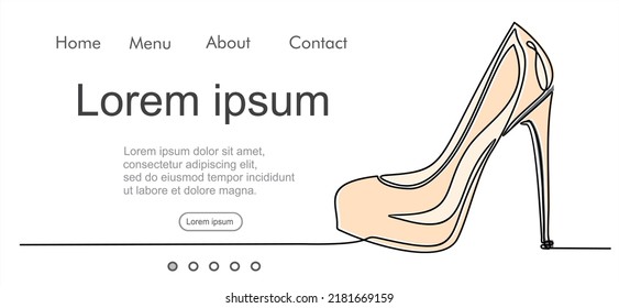 Continuous line drawing of women's high heel shoes. Can used for logo, emblem, slide show and banner. Illustration with quote template. 