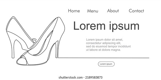 Continuous line drawing of women's high heel shoes. Can used for logo, emblem, slide show and banner. Illustration with quote template. 