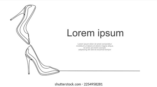 Continuous line drawing of women's high heel shoes. Can used for logo, emblem, slide show and banner. Illustration with quote template. 