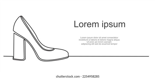 Continuous line drawing of women's high heel shoes. Can used for logo, emblem, slide show and banner. Illustration with quote template. 