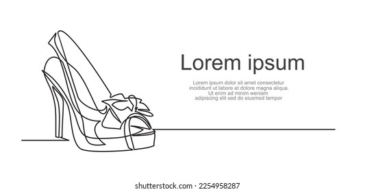 Continuous line drawing of women's high heel shoes. Can used for logo, emblem, slide show and banner. Illustration with quote template. 
