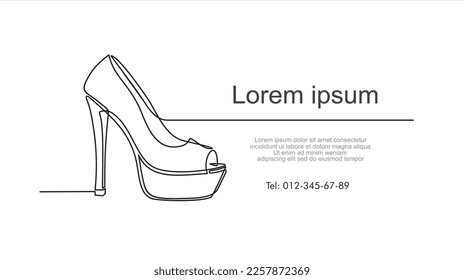 Continuous line drawing of women's high heel shoes. Can used for logo, emblem, slide show and banner. Illustration with quote template. 