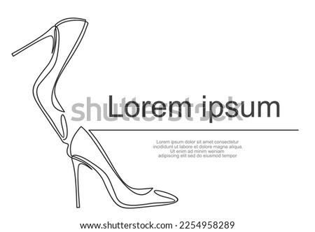 Continuous line drawing of women's high heel shoes. Can used for logo, emblem, slide show and banner. Illustration with quote template. 