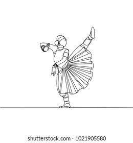 continuous line drawing. women's Indian dance. Alapadma - opened Lotus