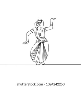 continuous line drawing. women's Indian dance. Alapadma - opened Lotus