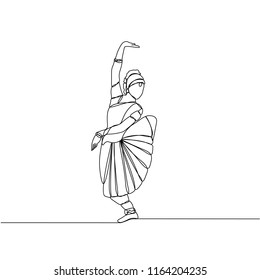 continuous line drawing. women's Indian dance.