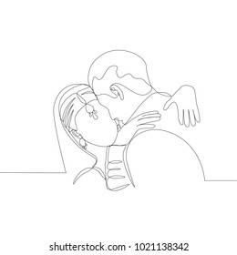 continuous line drawing. women's and men. embrace Love