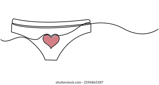  Continuous line drawing of women's panties. Single line drawing of women's panties. Line art women's panties. Vector illustration, Continuous Line Drawing of Underwear Icon. Hand Drawn Symbol Vector.