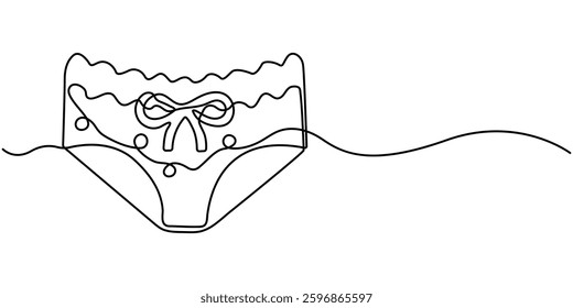  Continuous line drawing of women's panties. Single line drawing of women's panties. Line art women's panties. Vector illustration, Continuous Line Drawing of Underwear Icon. Hand Drawn Symbol Vector.