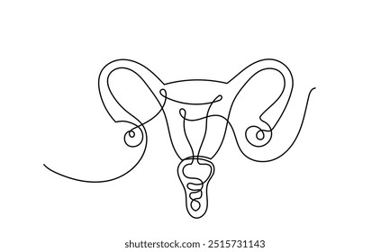 Dibujo de línea continua del útero y el ovario de las mujeres. Una línea Ilustración vectorial del útero del sistema reproductivo femenino aislada sobre fondo blanco.