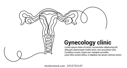 Dibujo de línea continua del útero y el ovario de las mujeres. Una línea Ilustración vectorial del útero del sistema reproductivo femenino aislada sobre fondo blanco.