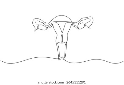 Desenho de linha contínua do útero e do ovário das mulheres. Uma linha Sistema reprodutivo feminino, Sistema reprodutivo feminino, uma linha contínua. Ilustração de vetor de contorno de arte de linha de órgãos.