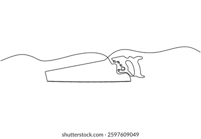 Continuous line drawing of wood saw.one line drawing of carpenter equipment saw, Hand saw continuous line drawing. Home tool for cutting wood. Simple hand drawn style vector design element.