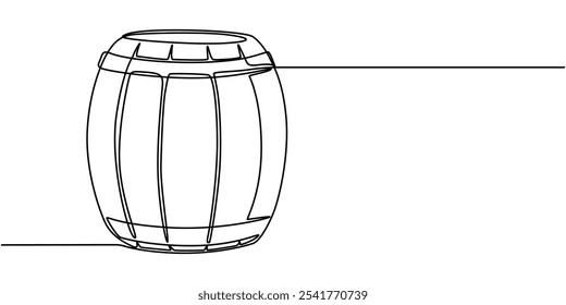 Continuous line drawing wooden oak beer barrel with a tap icon vector illustration concept, Hand drawn wooden beer barrel, Antique engraving illustration, Barrel, alcohol beverage wooden barrel faucet