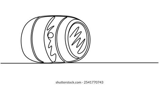 Continuous line drawing wooden oak beer barrel with a tap icon vector illustration concept, Hand drawn wooden beer barrel, Antique engraving illustration, Barrel, alcohol beverage wooden barrel faucet