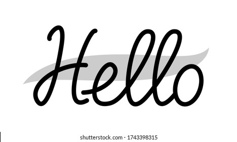 Continuous line drawing of the word hello on a white background. Calligraphy phrase heart concept. Simple sketch design. Vector illustration. Hand-drawn scribble lettering