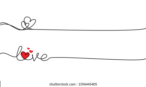 
Continuous line drawing of the word love on a white background. Calligraphy phrase heart concept. Simple sketch design. Valentin 
Day card. Vector horizontal illustration. Hand-drawn scribble letter
