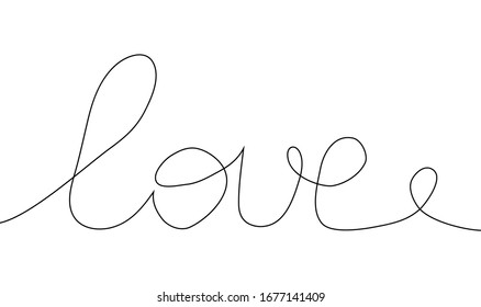 Continuous line drawing of word LOVE, Black and white minimalist illustration of love concept.