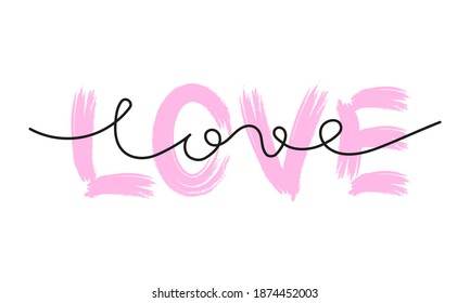 continuous line drawing of the word love on a white background. Vector horizontal stock illustration. Hand-drawn vector lettering with one black outline. Word love in lowercase letters.