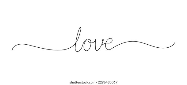 Kontinuierliches Zeichnungswort Love für Hochzeit, valentiner Kartenhintergrund, Logo. Kalligrafischer Brief Text Liebe Wort Hochzeit Hintergrund. Liebeskonzept für Vektorgrafiken.
