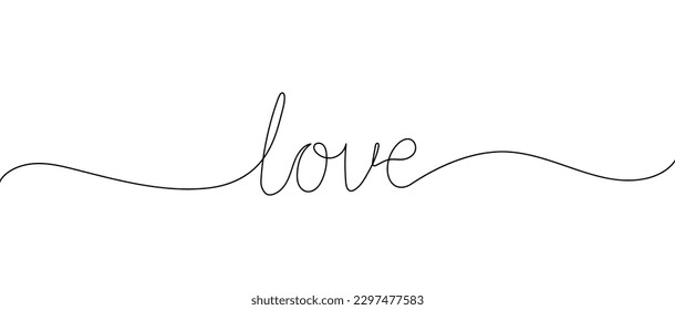 Continuous line drawing word Love for wedding, valentine card background, logo. Calligraphy letter text love word wedding background. Vector illustration love concept.