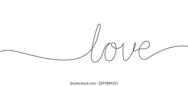 Continuous line drawing word Love for wedding, valentine card background, logo. Calligraphy letter text love word wedding background. Vector illustration love concept.