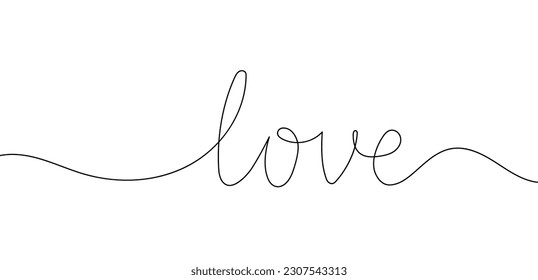Continuous line drawing word Love for wedding, valentine card background, logo. Calligraphy letter text love word wedding background. Vector illustration love concept.