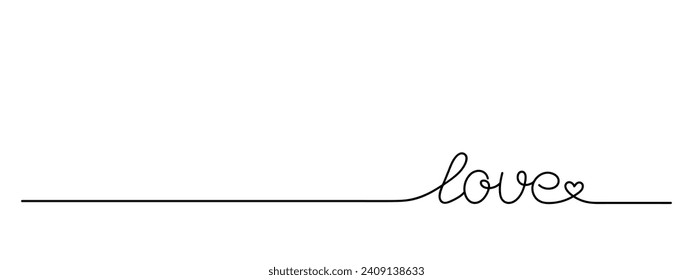 continuous line drawing of word LOVE, black line vector illustration, editable stroke, horizontal design element