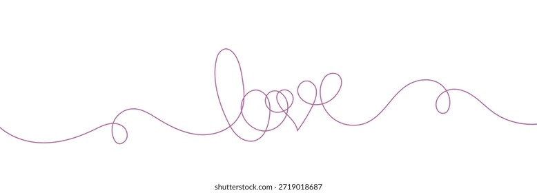 Palabra de dibujo de línea continua Amor para boda, fondo de tarjeta de San Valentín, logotipo. Fondo de la boda de la palabra del amor del texto de la letra de caligrafía. Ilustración vectorial concepto de amor. Ilustración vectorial .EPS 10 .