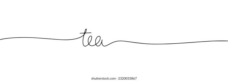 Continuous line drawing of word tea. One line vector minimalist frame illustration of tea concept.