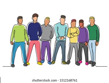 continuous line drawing of work team standing