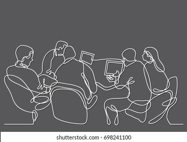 continuous line drawing of working group of team members
