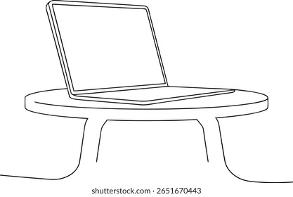 Continuous Line Drawing of a Workstation with Laptop Placed on a Coffee Table