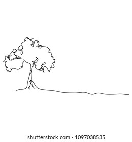 Continuous line drawing of a world environment day concept: Nature tree vector illustration