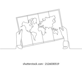 Continuous line drawing of world map. One line map of the Earth. Hand-drawn illustration. Vector.